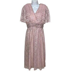 Vintage Miss Elliette Pink Lace Dress Small Sheer Capelet Feminine Prom Coquette